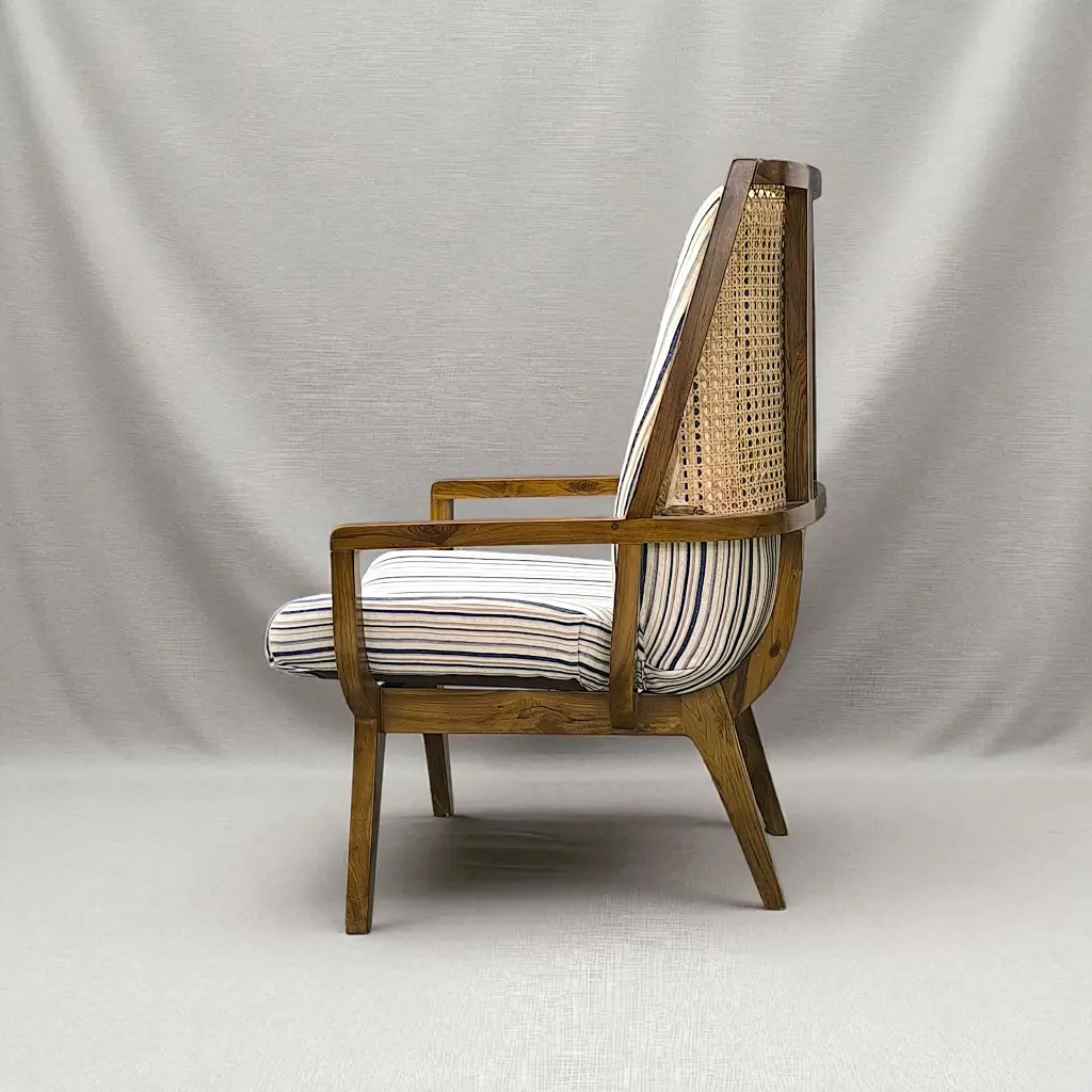 Riviera Stripe Teak Wood Lounge Chair angle.webp