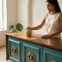 Blue Tanus Teak Sideboard Closeup.webp