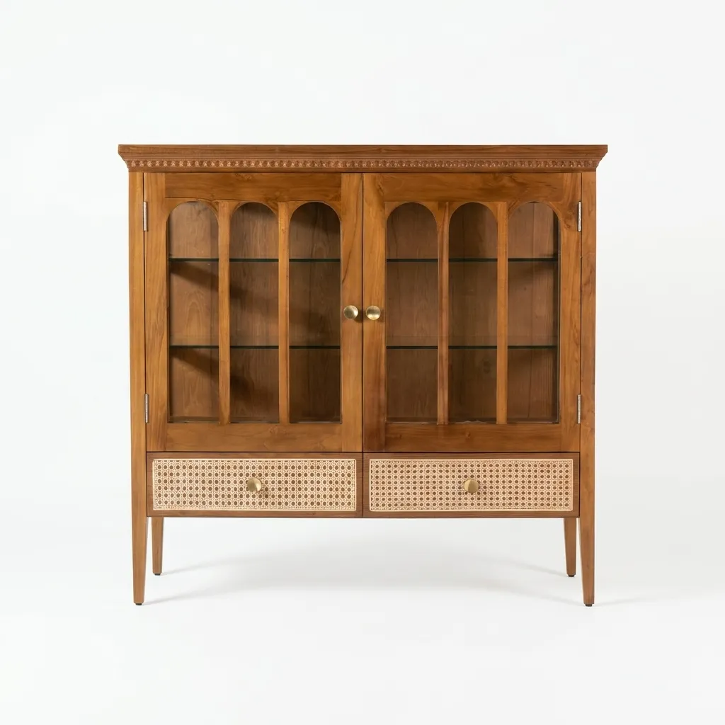 Aravalli Teak Wood Crockery Unit Front angle .webp