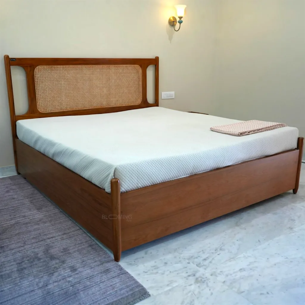 Aravalli Rattan Box Bed in Teak Wood Side Angle .webp