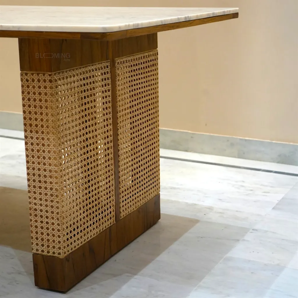 Aravalli Rattan Dining Table in Teak Wood Rattan Details .webp