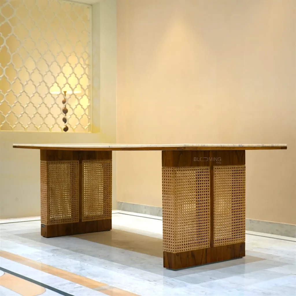 Aravalli Rattan Dining Table in Teak Wood Side Angle .webp
