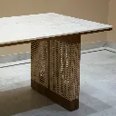 Aravalli Rattan Dining Table in Teak Wood Stone Details .webp