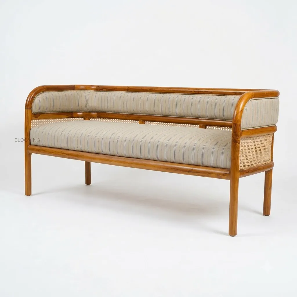 Aravalli Rattan Dining Bench in Teak Wood 1.webp