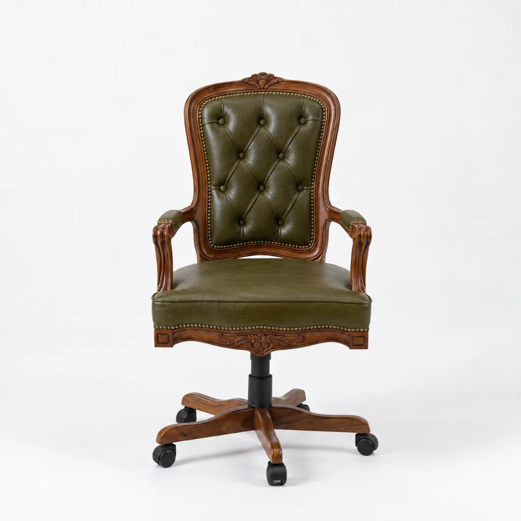 Royal Director Chair Hand-Carved Leatherette Olive Front Angle .webp