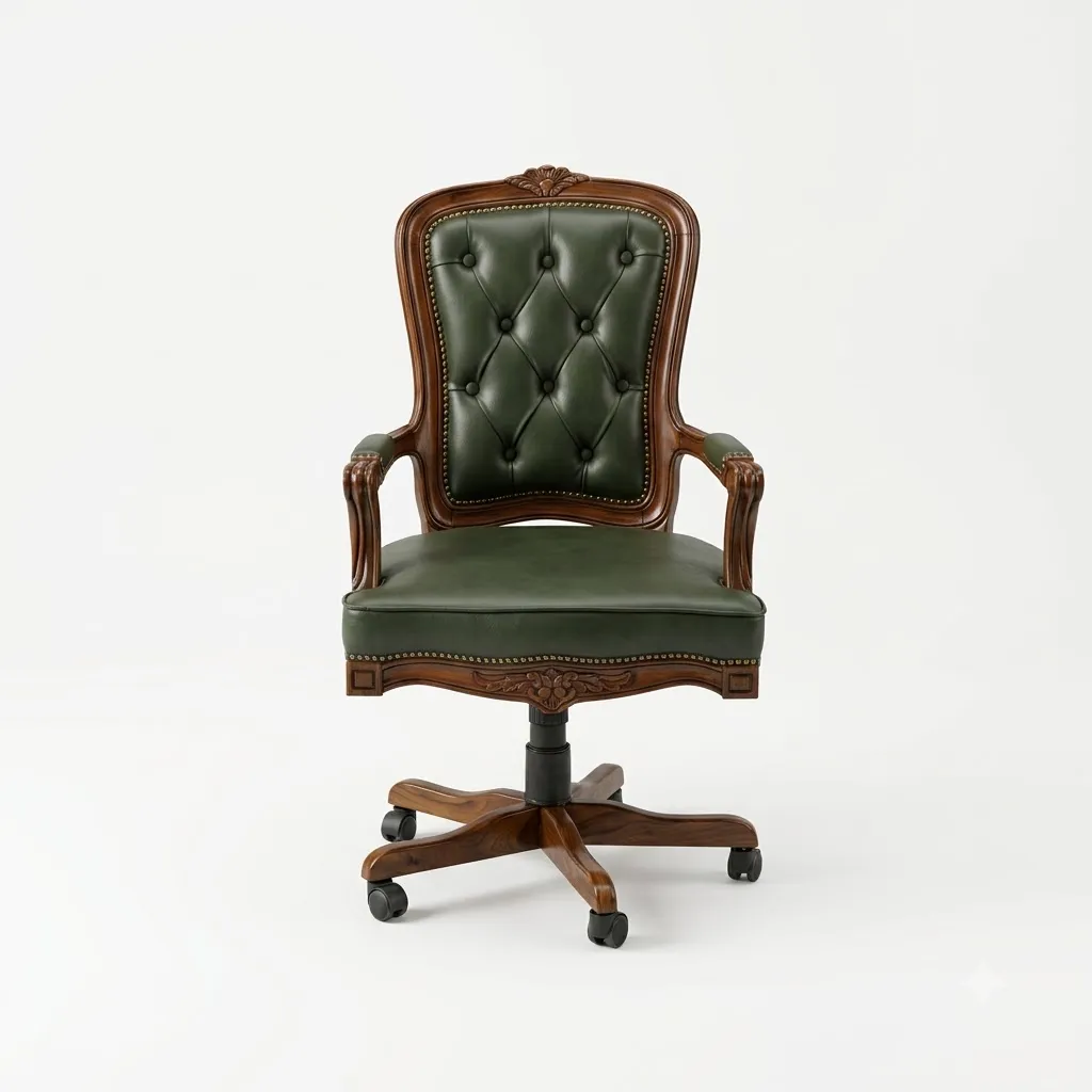 Royal Director Chair Hand-Carved Leatherette Green Front .webp