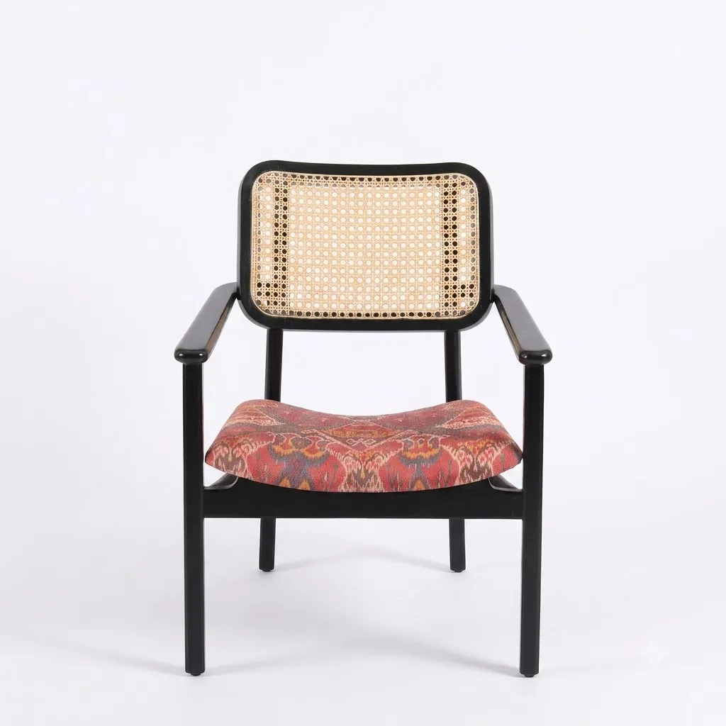Makalu Rattan Armchair in Teak Wood Aangan Front View .webp