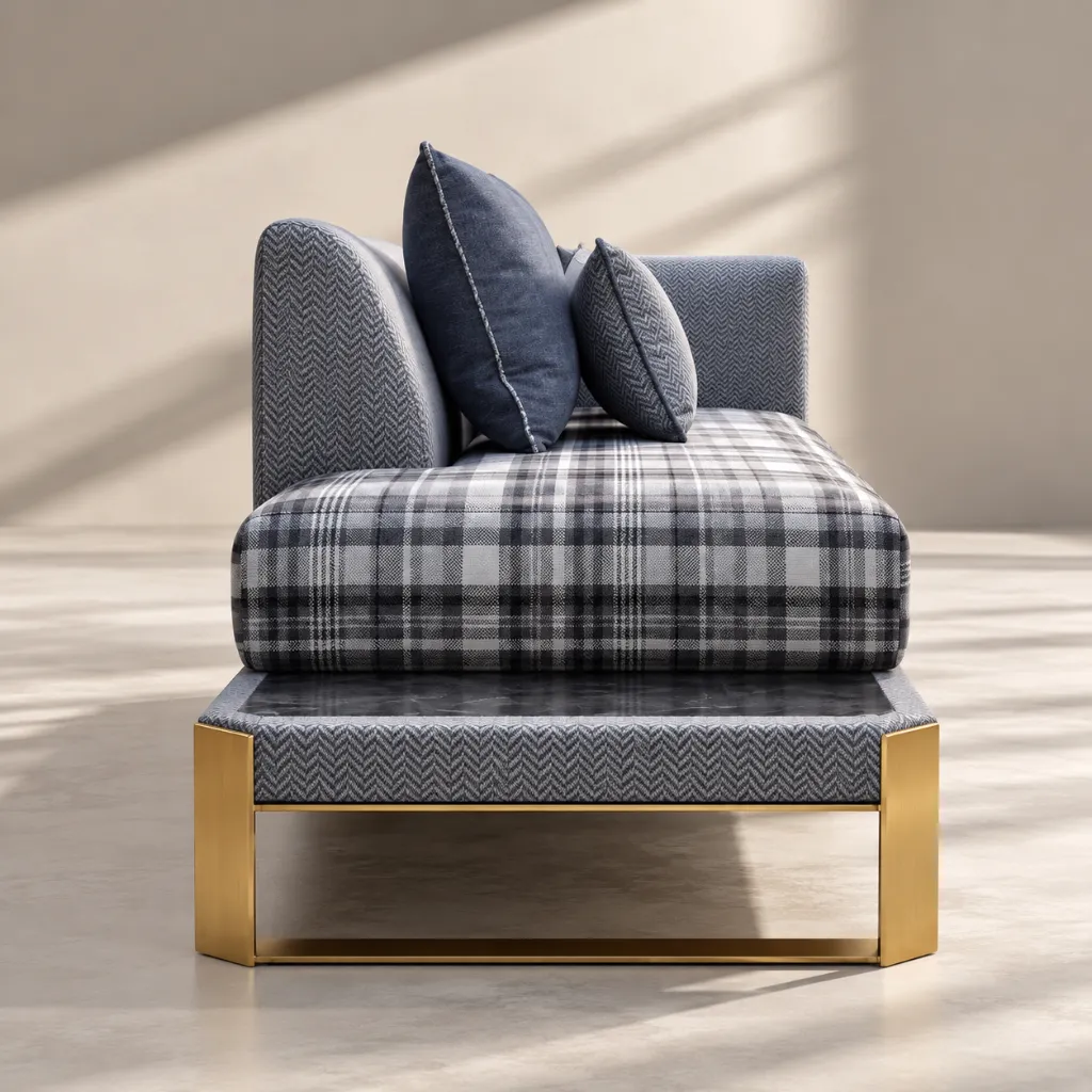 Modern Plaid Daybed in Sunlit Studio.webp