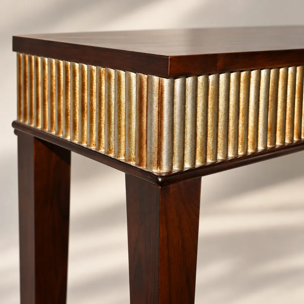 Fluted Gold-Trimmed Walnut Table .webp