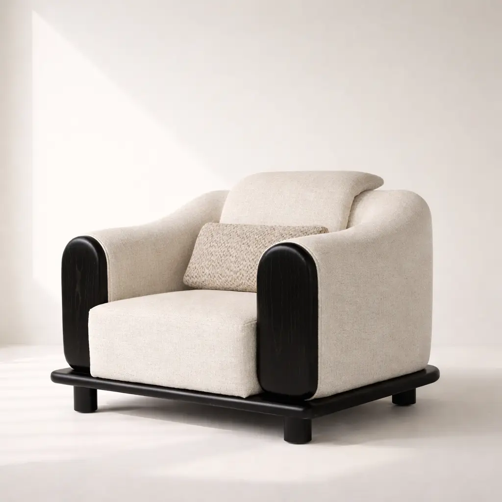 Verso Lounge Chair | White Ash Wood & Linen (Off-White)