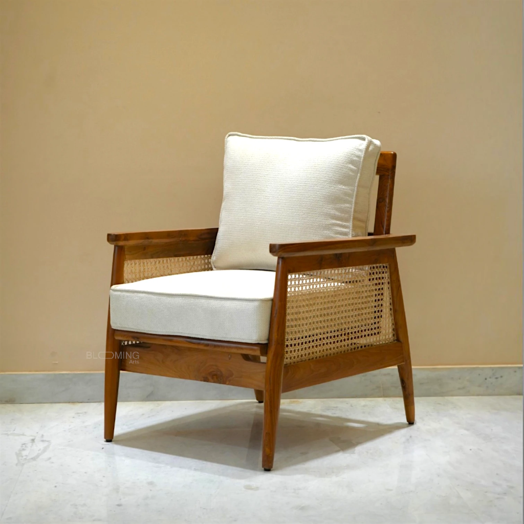 Aravalli Rattan Lounge Chair in Solid Teak Wood (Natural)