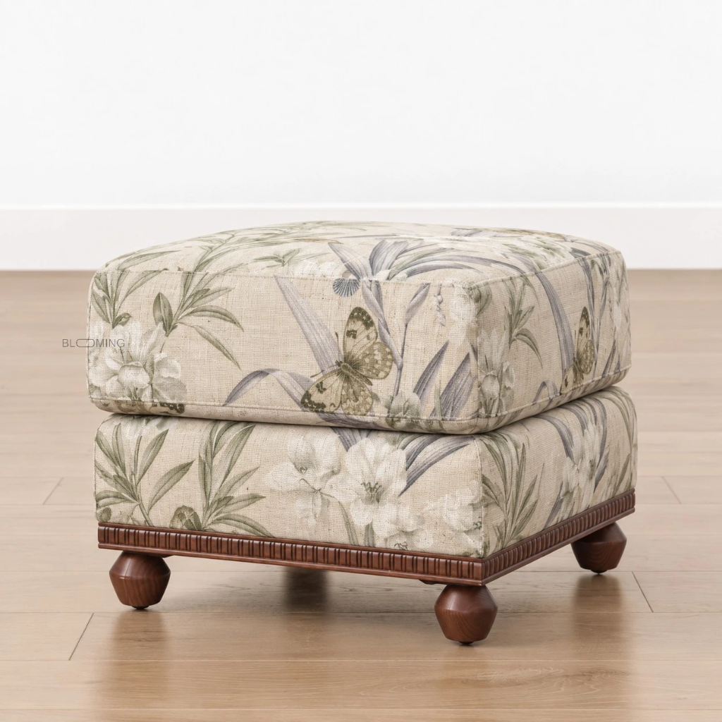 Camellia Oak Wood Ottoman