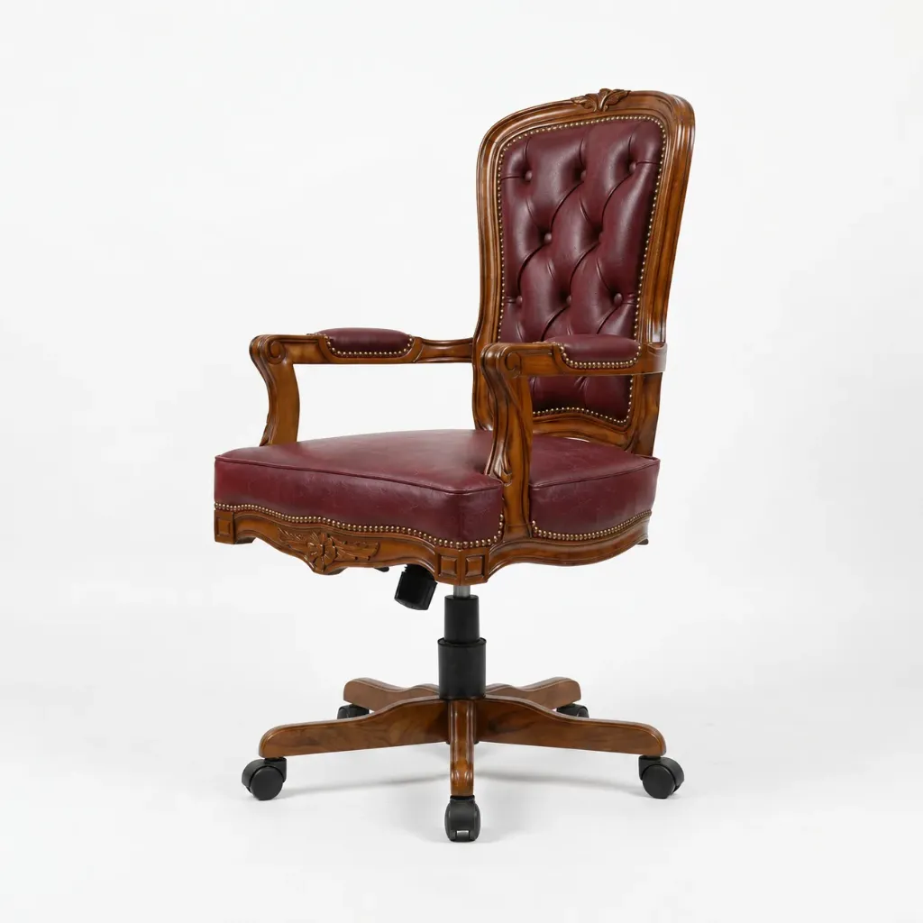 Royal Director Chair Hand-Carved Leatherette (Mahogany Leather)