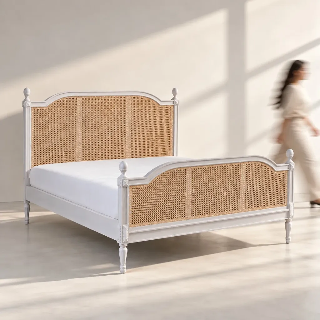 Enna Wooden Cane Bed (Teak, King Size (72" x 78"))