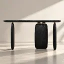 Sculptural Black Teak Console with Brass Accents