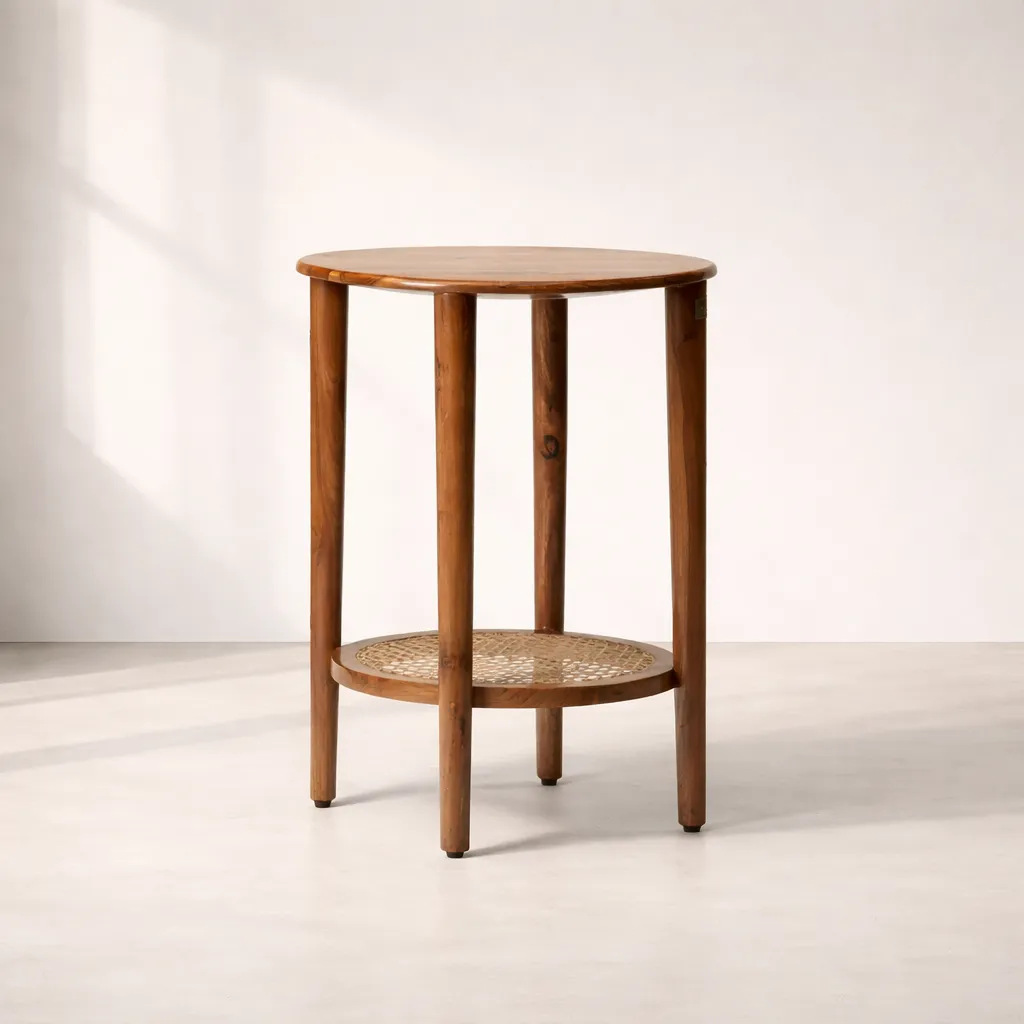 Ewar Rattan Side Table in Teak