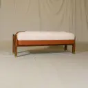 Tufted Upholstered Teak Wood Bench