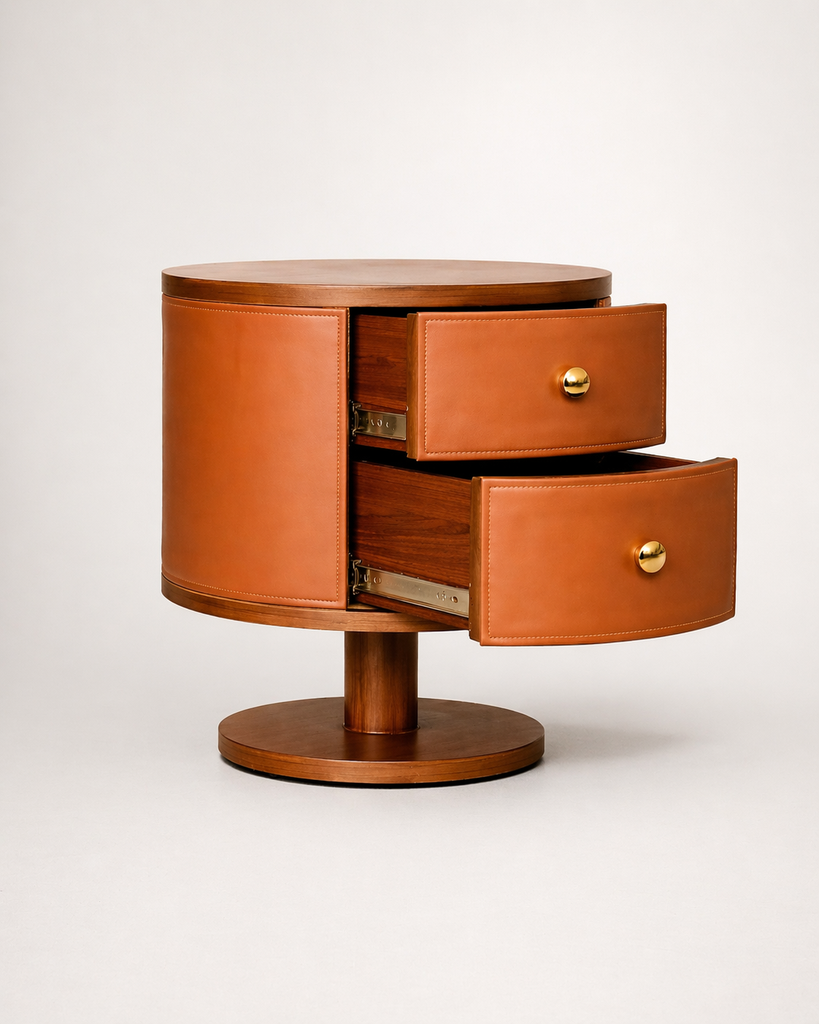 Bloom Teak Bedside Table Leather
