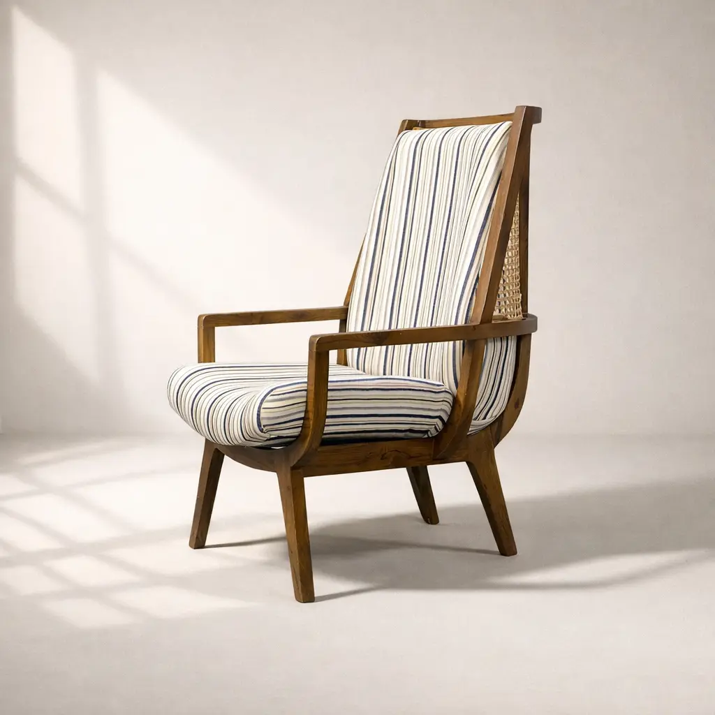 [BA-CHR-017-TW] Riviera Stripe Teak Wood Lounge Chair