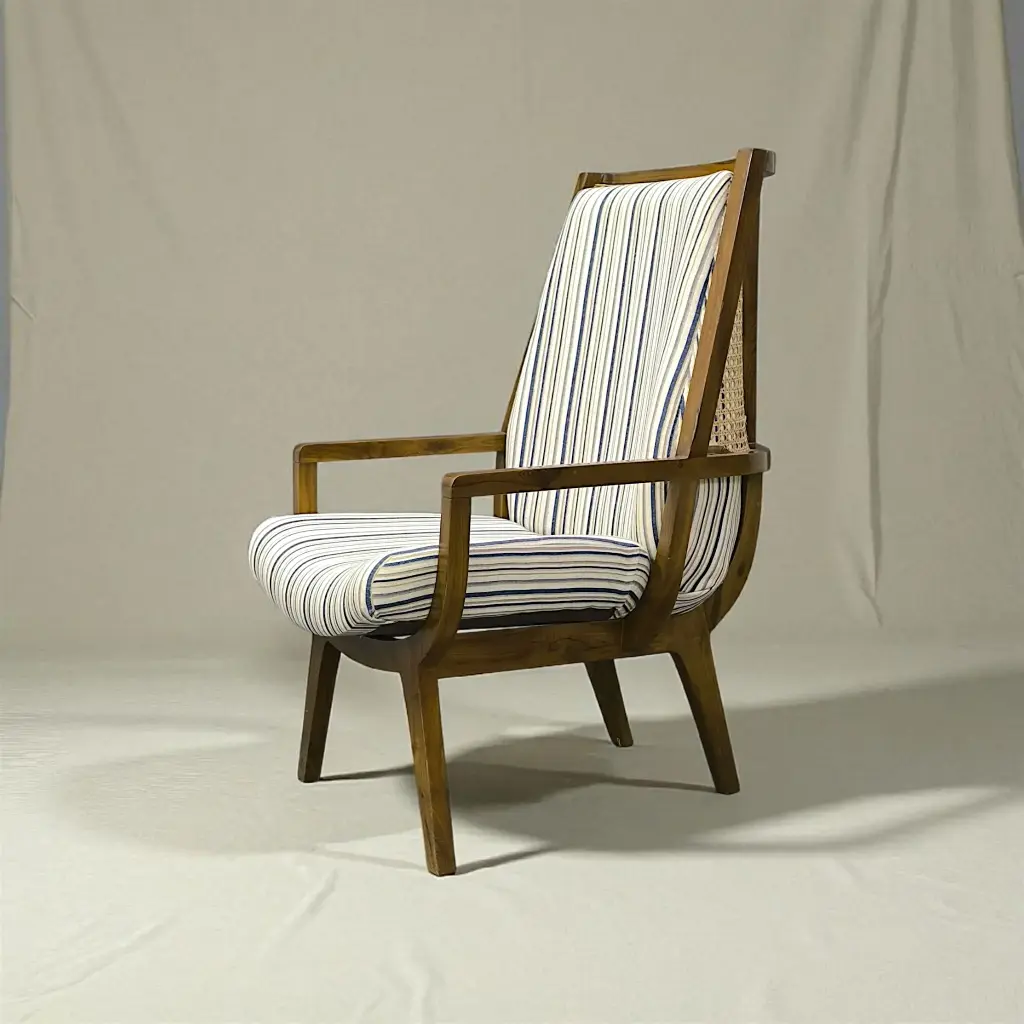 Riviera Stripe Teak Wood Lounge Chair