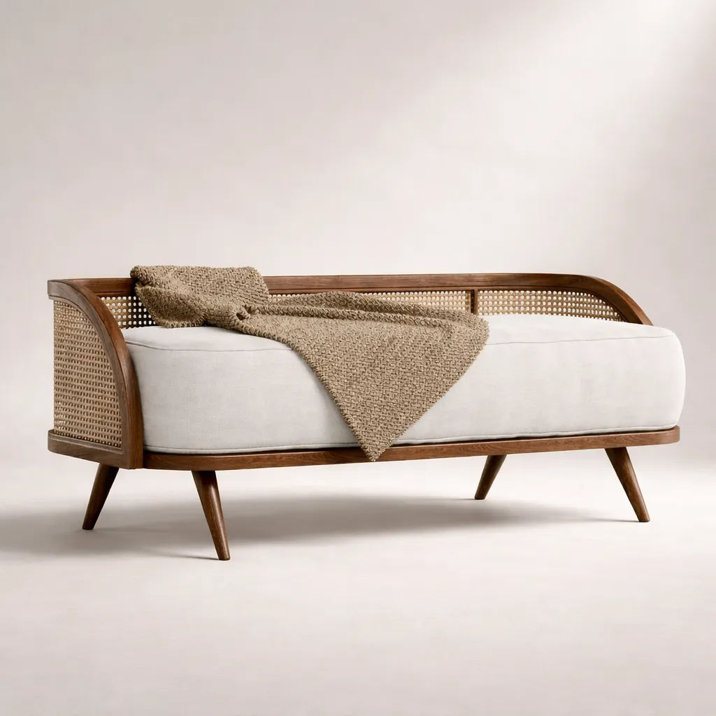 ALENO RATTAN SOFA IN TEAK (Off-White)