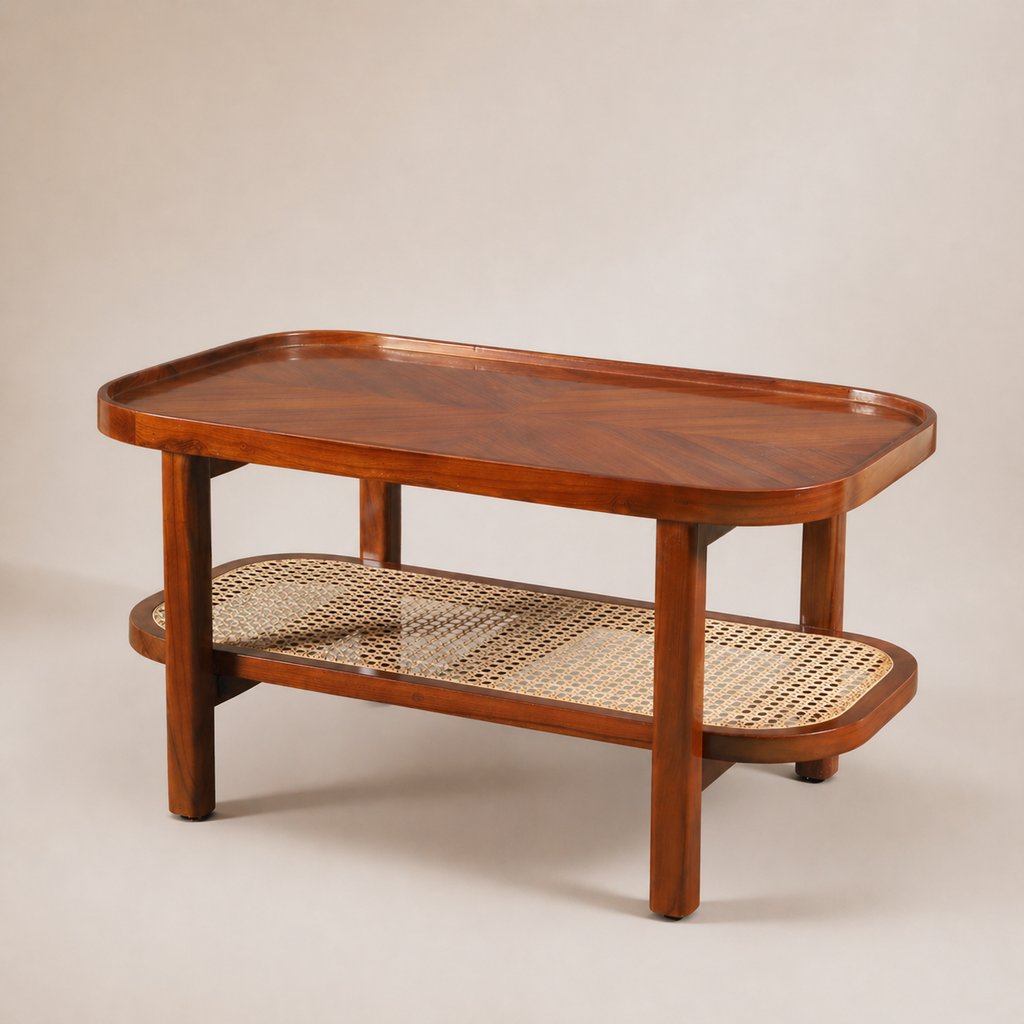NOMA CANE SHELF TABLE IN TEAK