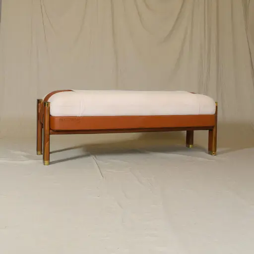 Tufted Upholstered Teak Wood Bench