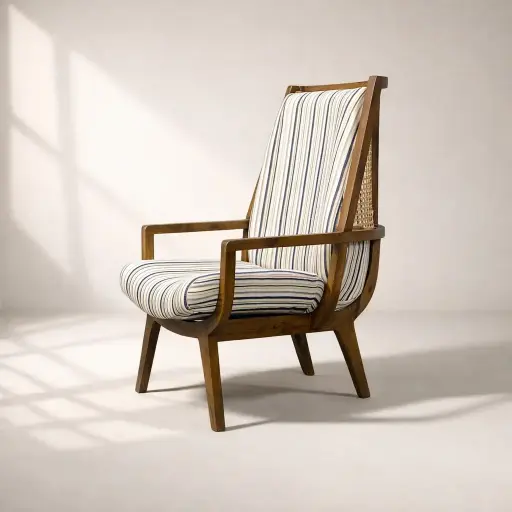 Riviera Stripe Teak Wood Lounge Chair